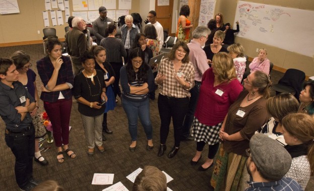Participants gather on the final day of Experience Engagement to discuss what is next for the community of practice. Photo by Emmalee McDonald.